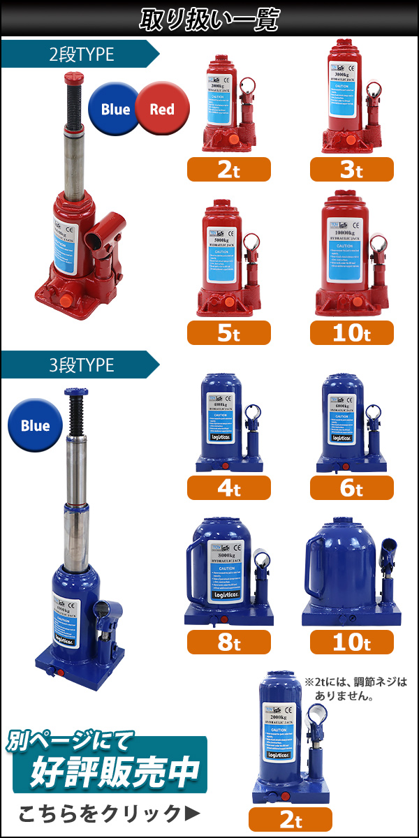 ボトルジャッキ 油圧式 最高位約390mm 定格荷重約2t 約2.0t 4台セット 4個 油圧ジャッキ 二段階 三段階 多段階 だるまジャッキ ダルマジャッキ 手動 安全弁付き｜bauhaus1｜02