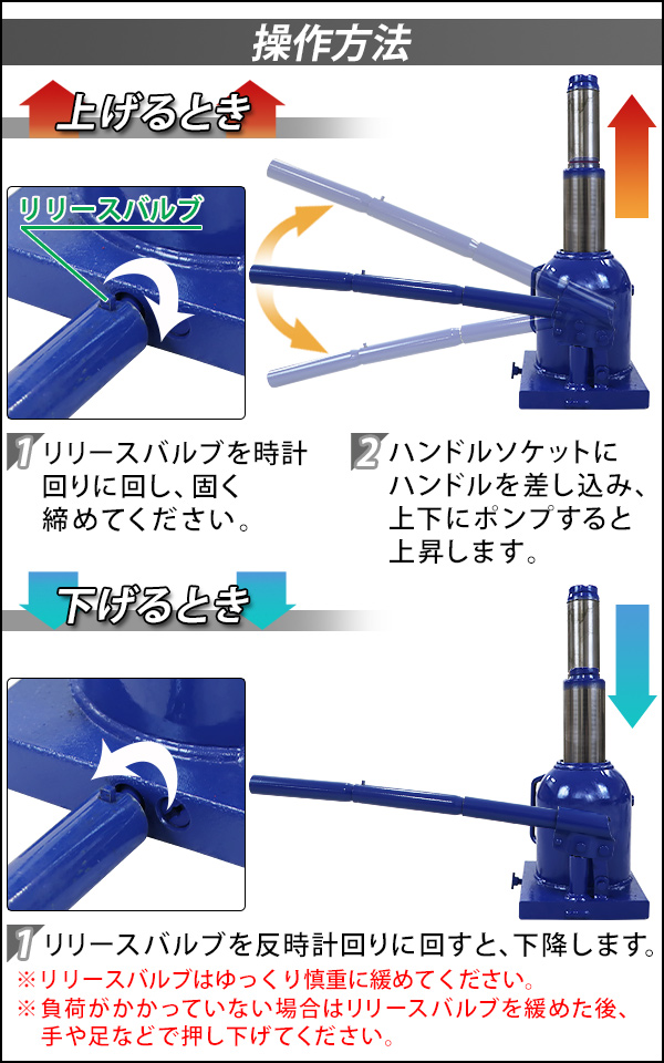 ボトルジャッキ 油圧式 最高位約450mm 定格荷重約10t 約10.0t 4台