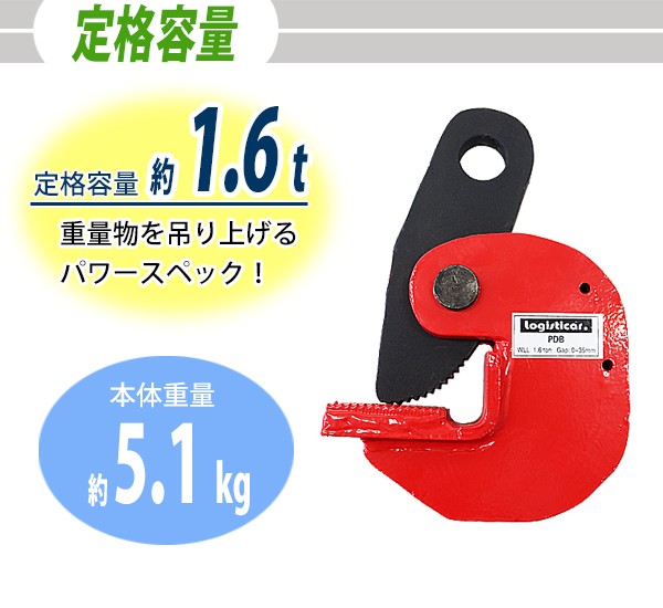 横吊クランプ 定格容量約1.6t クランプ範囲約0〜3.5cm クランプ 水平