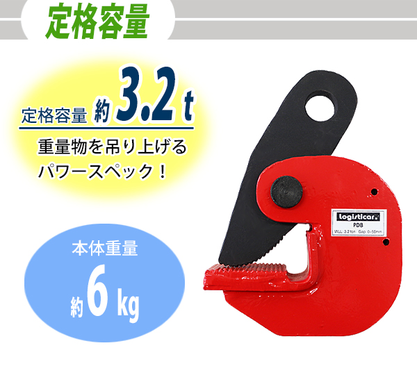 横吊るしクランプ 横吊クランプ 定格容量約2.5t クランプ範囲約0〜4.0cm クランプ 水平