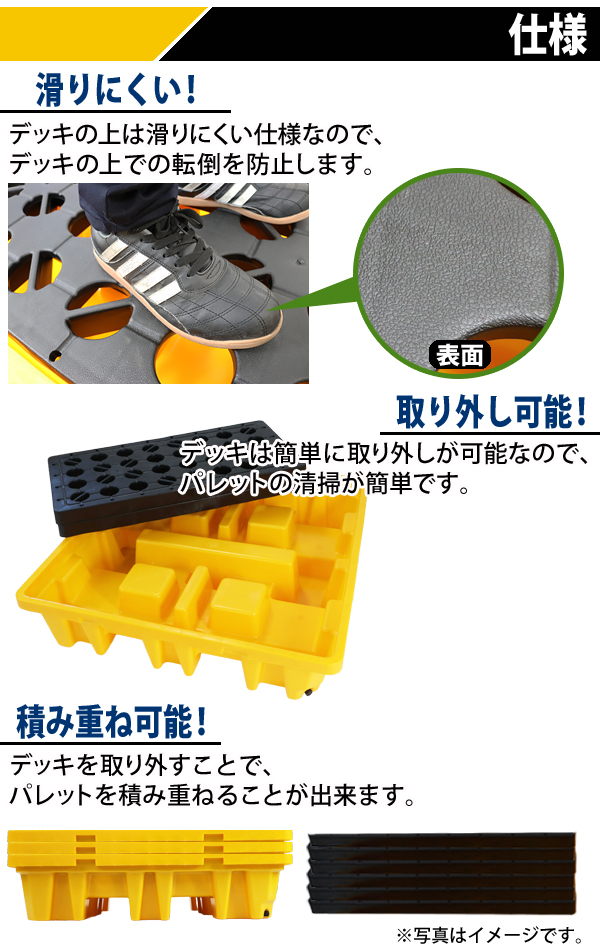 ドラム缶用パレット 容量220L ドレン付き 4ドラム缶用 約W1300×D1300