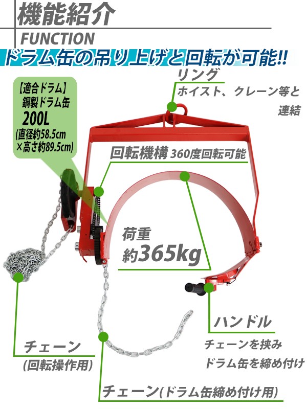 ドラム缶回転吊り具 ギア付 荷重365kg スチール ギヤ付 ギア式回転 ドラム缶回転吊り具 ドラム缶反転吊り具 吊具 吊り具 回転 反転 ドラム反転ハンガー  : drumtong-g800 : BAUHAUS - 通販 - Yahoo!ショッピング