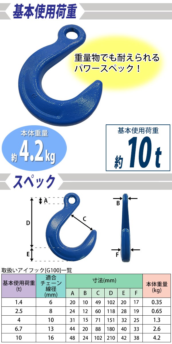 アイフック 使用荷重約10t 約10000kg G100 鍛造 ハイグレードモデル ラッチなし フック 吊り具 ファンドリーフック ファンドリフック  アイタイプ : e-hook-10t-g100b : BAUHAUS - 通販 - Yahoo!ショッピング