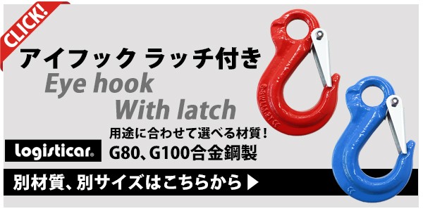 アイフック ラッチ付 使用荷重約1.2t 約1200kg G80 鍛造 フック 吊り具