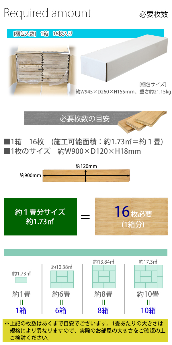 フローリング 床材 ホワイトオーク 簡単施工 合板 JAS認証 CDグレード 定尺 はめ込み 8箱 約8畳分 約13.84平米 128枚  約W900×D120×H18mm 床暖房対応 内装