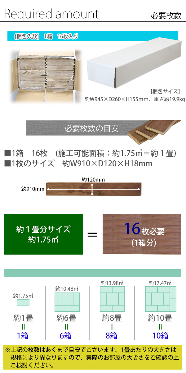 フローリング 床材 アメリカンウォールナット 簡単施工 合板 JAS認証 CDグレード 定尺 はめ込み 8箱 約8畳分 約13.98平米 128枚  約W910×D120×H18mm 床暖房対応