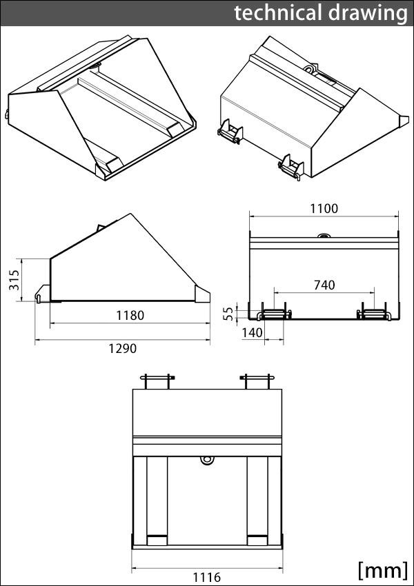 フォークリフト アタッチメント バケット 最大積載重量約2000kg 最大