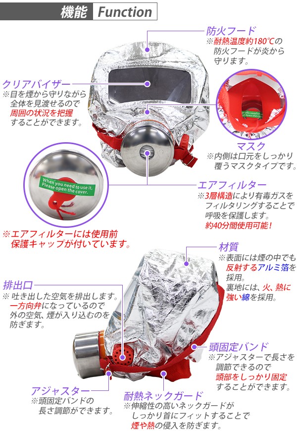 防煙マスク 防炎マスク 持続時間約40分 耐熱温度約180℃ ろ過式 防災避難用マスク 避難マスク 防災用品 防災グッズ 緊急避難用品 もしもの時の 煙  一酸化炭素 : bouen-mask : BAUHAUS - 通販 - Yahoo!ショッピング