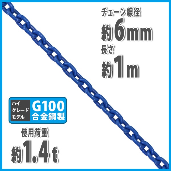 チェーン 線径約6mm 使用荷重約1.4t 約1400kg 約1m G100 ハイグレードモデル 鎖 くさり 吊り具 チェーンスリング スリングチェーン  リンクチェーン 青 : g100b-chain-6mm-1m : BAUHAUS - 通販 - Yahoo!ショッピング