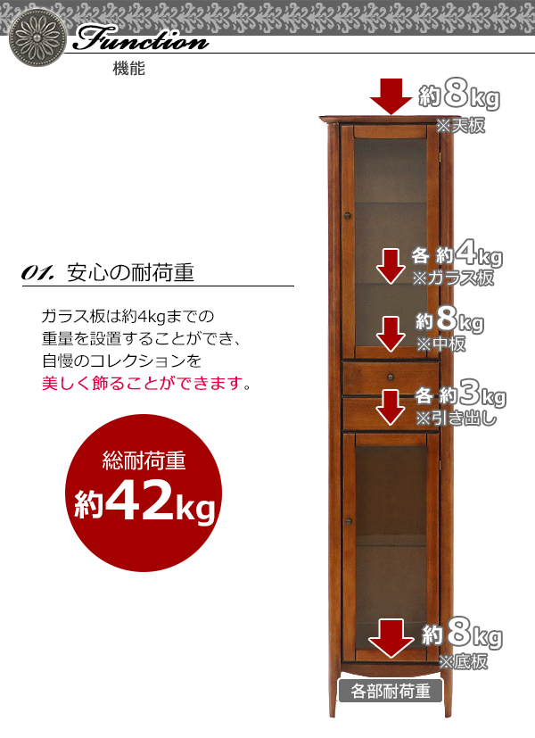 高級ホテル仕様 コレクションボード 約W40×約D30×約H168(cm) 上段3段 下段2段 ショーケース アンティーク調 レトロ調 引き出し  完成品 おしゃれ ブラウン