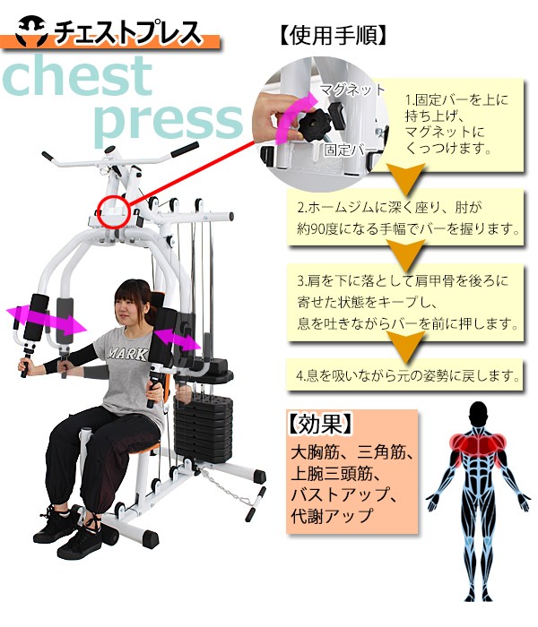 ホームジム 白 ホワイト フィットネス 筋トレ器具 トレーニング器具 自宅 トレーニング ジム マシン 筋トレ マルチマシン ウェイト  耐荷重約100kg 105wh