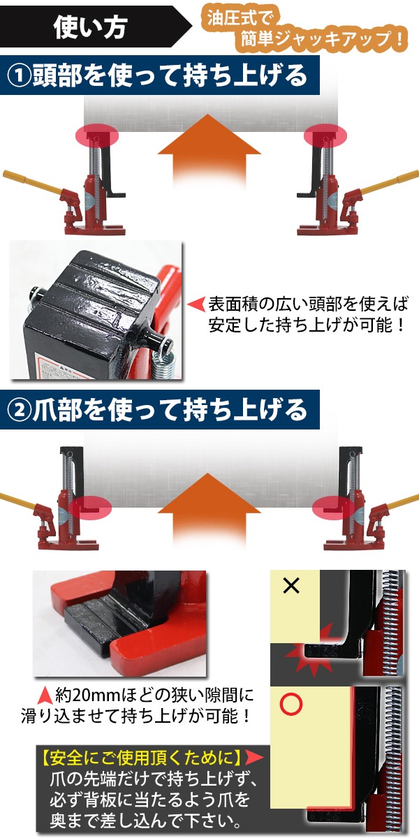 油圧 爪ジャッキ 爪部2.5t ヘッド部5t 爪付き油圧ジャッキ 油圧式