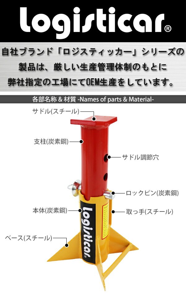 ジャッキスタンド フォークリフト 重機 車 定格荷重計約12t 約12000kg 2台セット 黄 高さ約245mm〜420mm 4段階調節 2基 ウマ  馬ジャッキ リジッドラック : j-stand-t6-12t-yel : BAUHAUS - 通販 - Yahoo!ショッピング