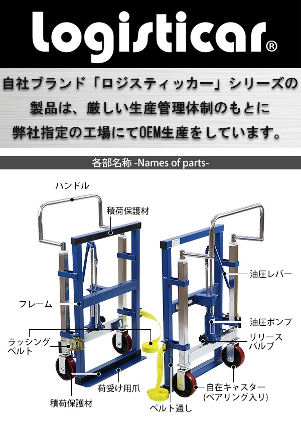 台車 重量物移動台車 リフティングローラー 家具移動台車 2台セット 油圧式 最大荷重約1.8t 1800kg 約900kg×2台 最高位約106mm  最低位約6mm 1組 リフター