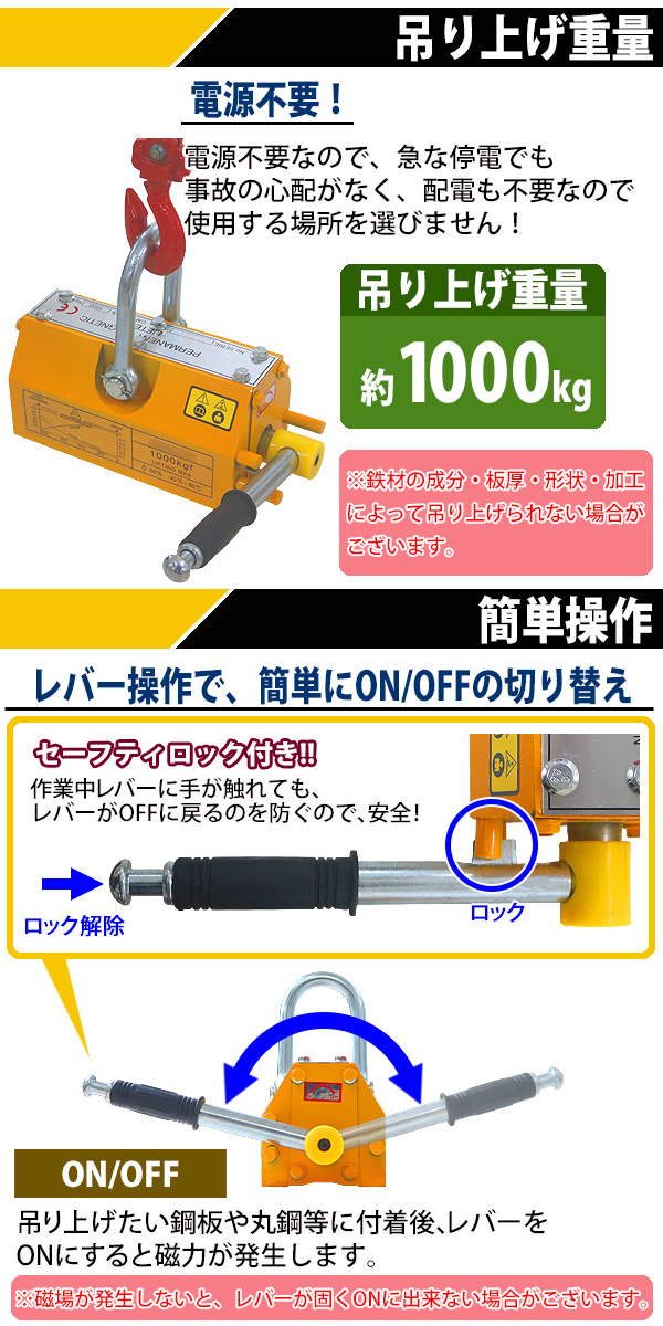 リフティングマグネット100kg 永久磁石 吊り下げ式 電源不要 超