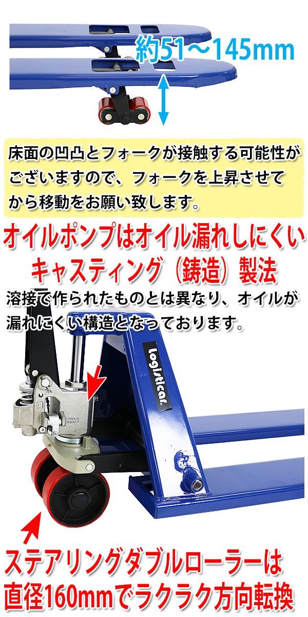 ハンドパレット 超低床 51mm 幅540mm フォーク長さ1150mm 2000kg