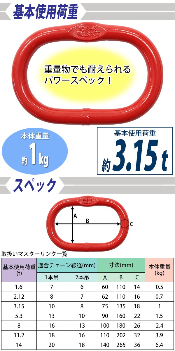 別倉庫からの配送】 マスターリンク 使用荷重約3.15t 約3150kg G80