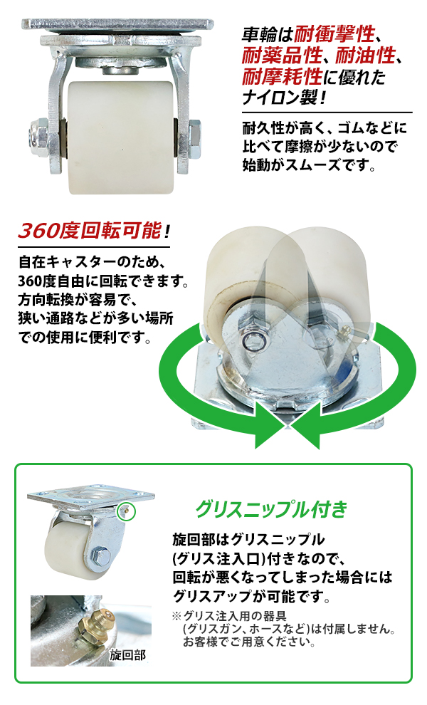 キャスター 自在キャスター重量用 ナイロン製 4個セット 重量用