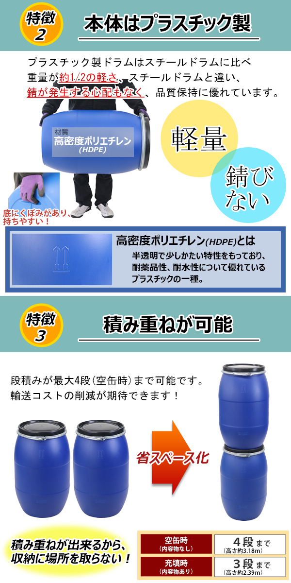 ドラム缶 プラスチックドラム UN認定付き 120L オープンタイプ 1個 プラドラム プラスチックドラム缶 雨水タンク 輸送容器 蓋 運搬 運送  薬剤 貯水 : p-drum-120l-o : BAUHAUS - 通販 - Yahoo!ショッピング