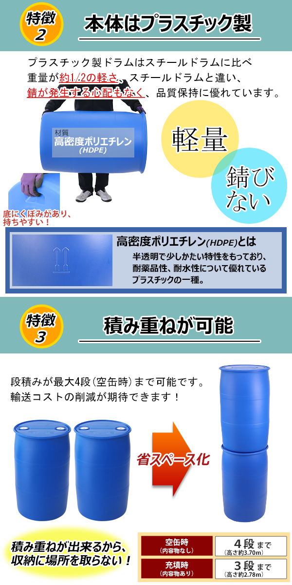 雨水タンク プラスチックドラム缶 約２２０リットル コケの生えにくい黒系色 - 防災、セキュリティ