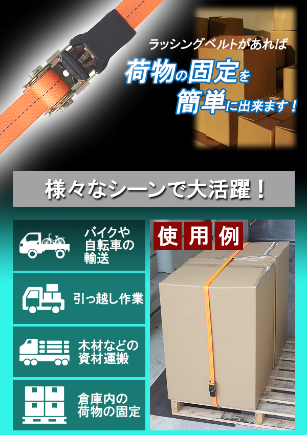ラッシングベルト ラチェット式 2本セット 全長約5m 幅約25mm 耐荷重約