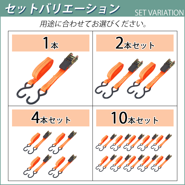 ラッシングベルト ラチェット式 2本セット 全長約5m 幅約25mm 耐荷重約