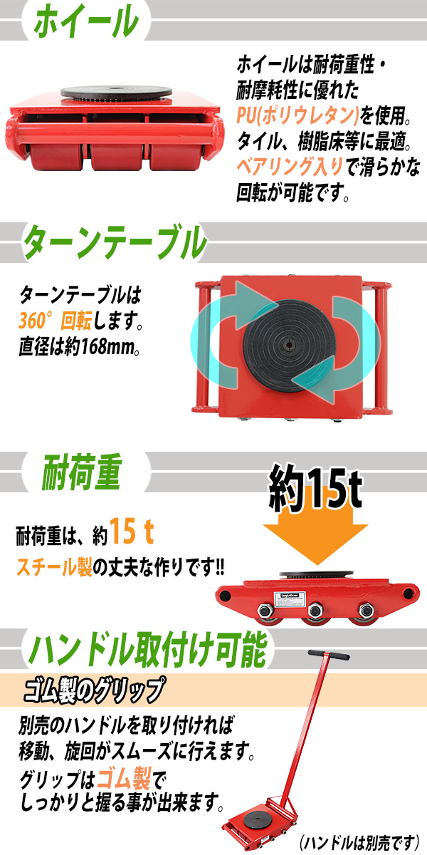 マシンローラー 耐荷重約15t ポリウレタン製ホイール 1台 単品 360° ターンテーブル 回転台 運搬ローラー 運搬マシンローラー 重量物 低床  レッド roller15tp1 : roller-15t-p-1 : BAUHAUS - 通販 - Yahoo!ショッピング