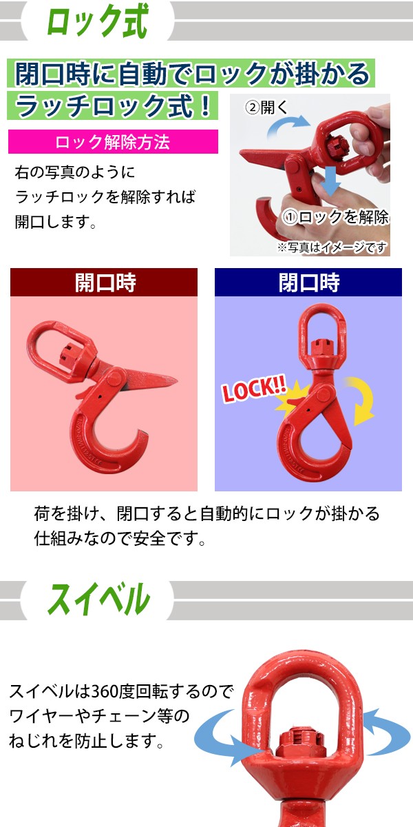 スイベルフック 使用荷重約12.5t 約12500kg G80 鍛造 エコノミーモデル