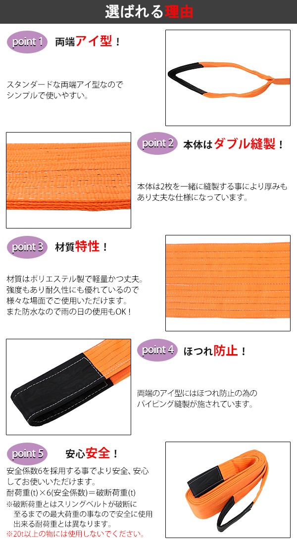 ベルトスリング　70mm幅x1m 10本セット　新品未使用 CEベルトスリング E型 幅35mm×長さ2m 10本 最大使用荷重1,200kg