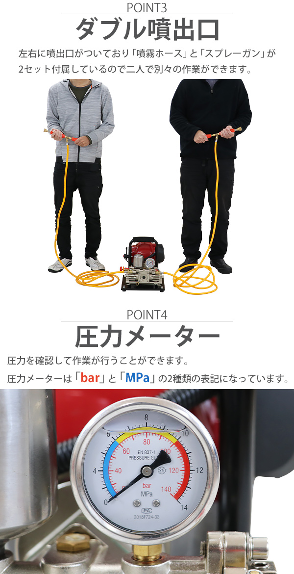 噴霧器 置き型 エンジン式 給水式 4スト 最大圧力約8Mpa 本体重量約11.5kg 二口噴出口 ノズル 動噴 4ストローク 軽量 :  sprayer-ps080 : BAUHAUS - 通販 - Yahoo!ショッピング