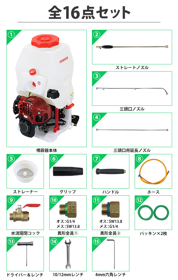 噴霧器 エンジン式 背負式 4スト タンク容量約20L 最大圧力約2.5Mpa 本体重量約9.3kg ノズル 動噴 4ストローク 軽量｜bauhaus1｜16