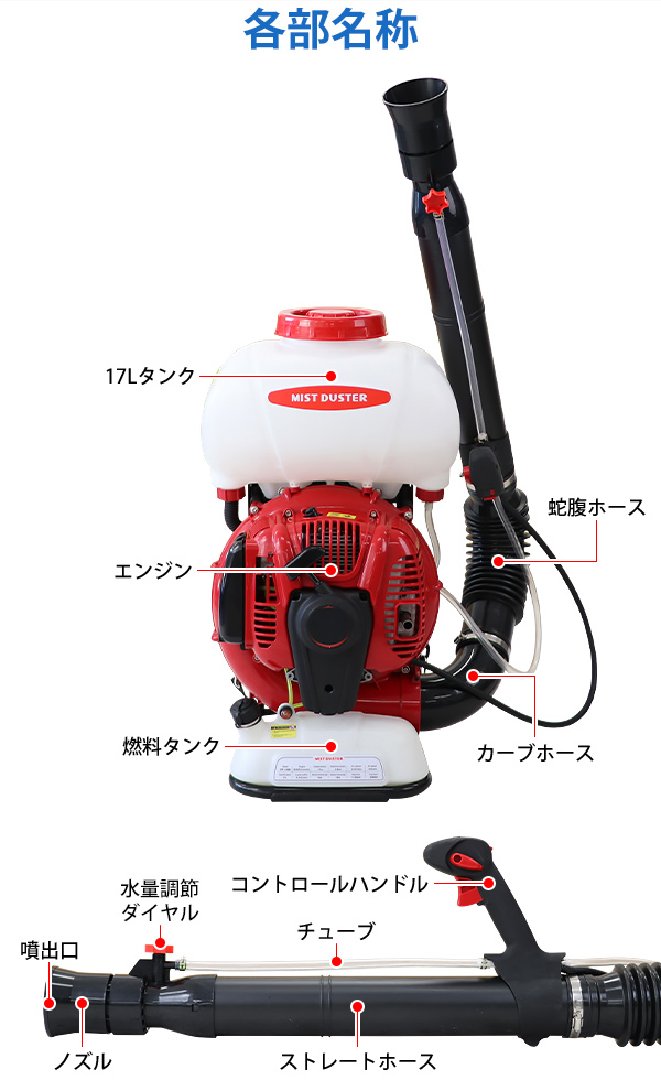 噴霧器 ハイグレード エンジン式 背負式 2スト タンク容量約17L 風量約