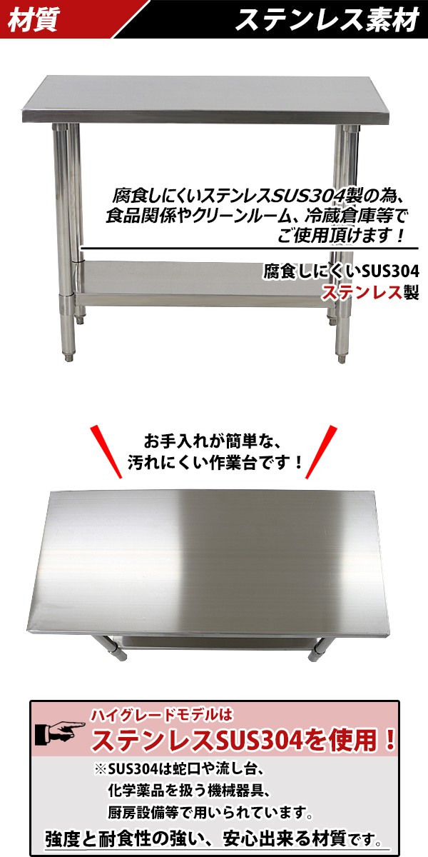 オールステンレス作業台 2段 耐荷重約180kg 約幅1000×奥行450×高さ800mm SUS304 ハイグレードモデル ステンレステーブル ワークテーブル  ステンレス台 業務用 : wt-st-4501000 : BAUHAUS - 通販 - Yahoo!ショッピング