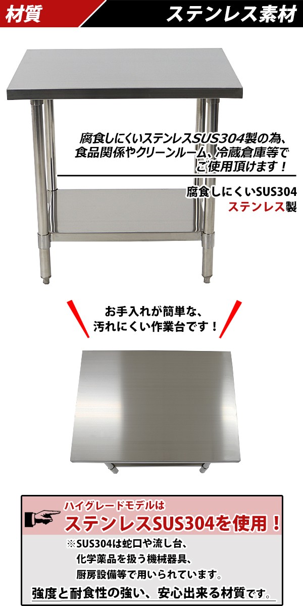 オールステンレス作業台 2段 耐荷重約160kg 約幅800×奥行600×高さ800mm