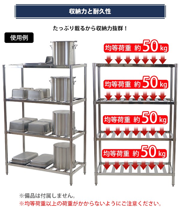 ステンレスラック すのこラック 4段 約幅1200×奥行600×高さ1800mm