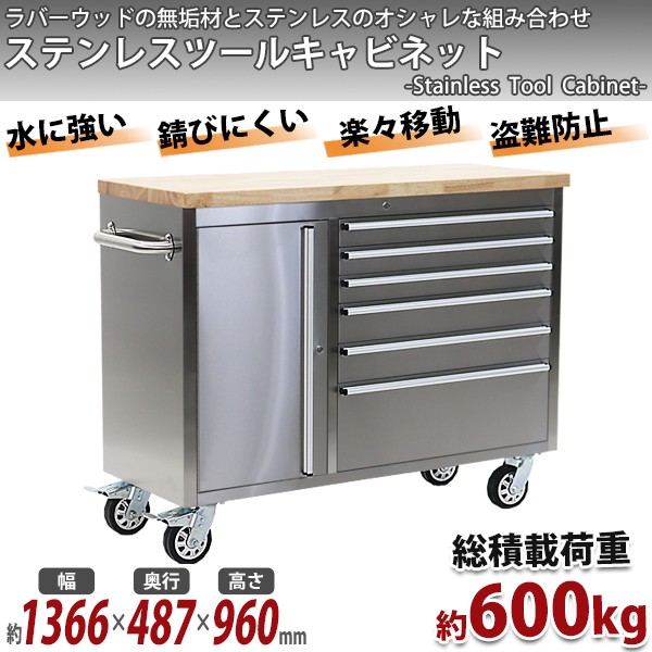 ステンレス ツールキャビネット 半完成品 総積載荷重約600kg 約幅1366 
