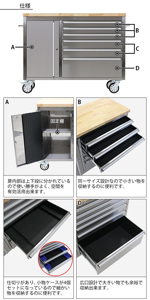ステンレス ツールキャビネット 半完成品 総積載荷重約600kg 約幅1366