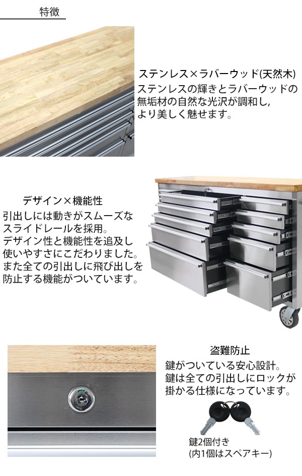 ステンレス ツールキャビネット 総積載荷重約700kg 約幅1975