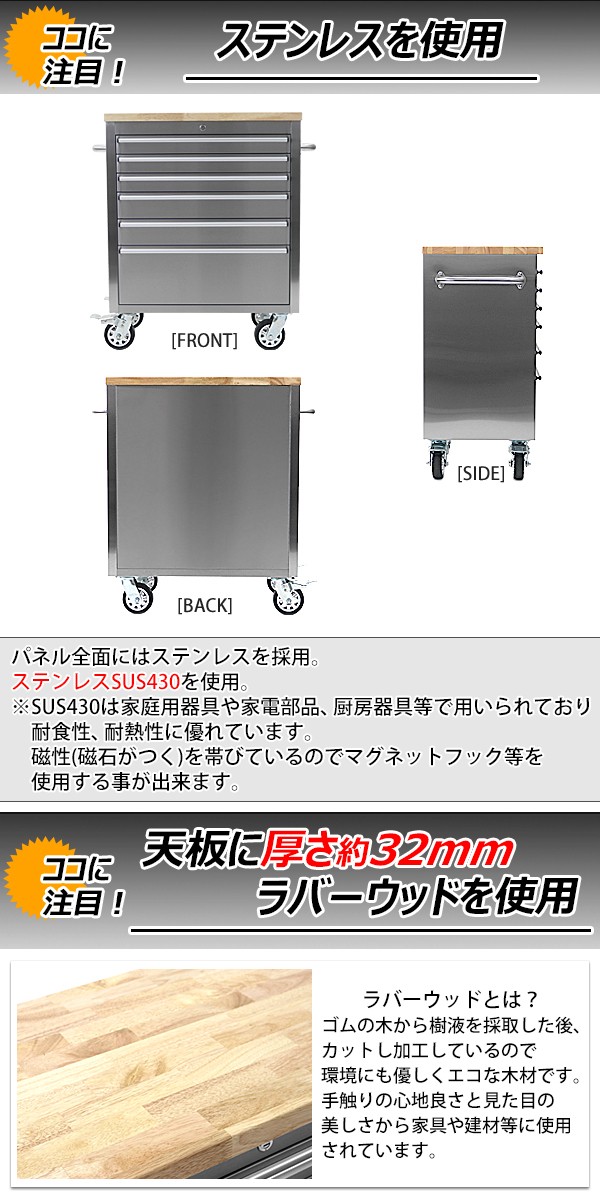 ステンレス ツールキャビネット 総積載荷重約360kg 約幅910×奥行