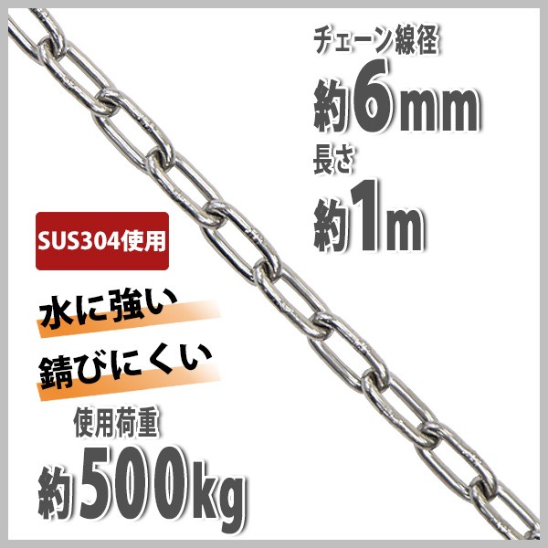 ステンレスチェーン チェーン 線径約6mm 使用荷重約500kg 約1m SUS304 JIS規格 ステンレス製 鎖 くさり 吊り具 チェーンスリング  スリングチェーン チェイン