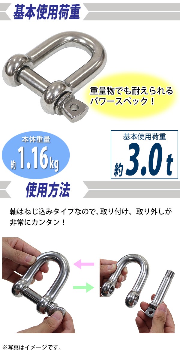 ステンレスシャックル JIS規格 ねじ込みタイプ M22 線径約22mm 開口約