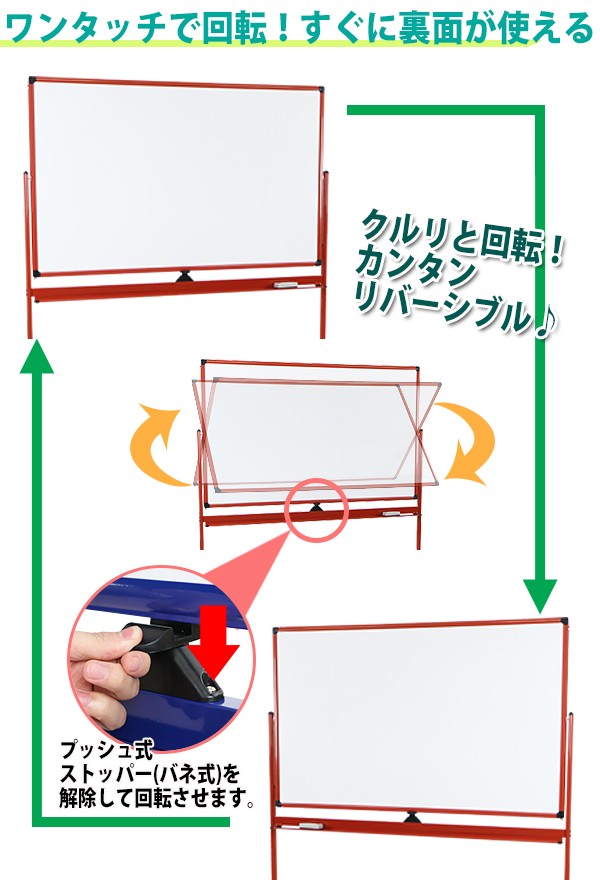 ホワイトボード 脚付き 高さ2段階 高さ調節 1500×900mm 両面 ハイ