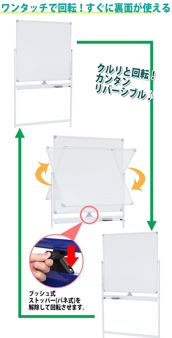 ホワイトボード 脚付き 高さ2段階 高さ調節 900×900mm 両面 ハイ