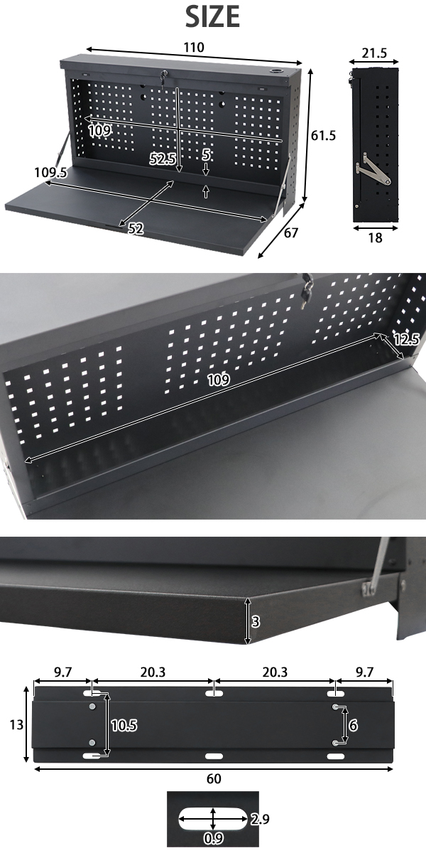 壁掛けワークテーブル ワークベンチ 黒 折りたたみ 工作台 作業台 幅約1095mm 奥行約520mm 耐荷重約170kg ペグボード 有孔ボード  パンチングボード コードホール : fld-wbench-wb43 : BAUHAUS - 通販 - Yahoo!ショッピング