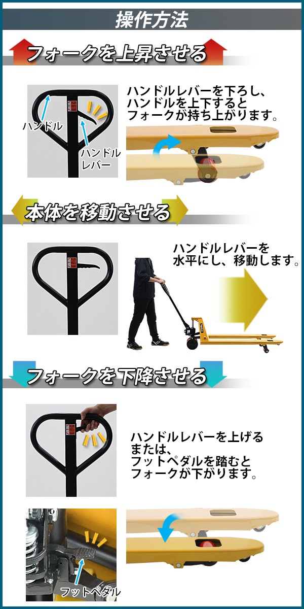 ハンドリフト 幅約550mm フォーク長さ約1150mm 約2t 約2.0t 約2000kg