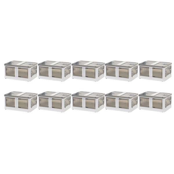 収納ボックス 折りたたみ 10個セット 約47×35×24.5cm Mサイズ 30L 選べるカラー キャスター付き 5面開閉 観音開き 積み重ね スタッキング クリア 透明の画像