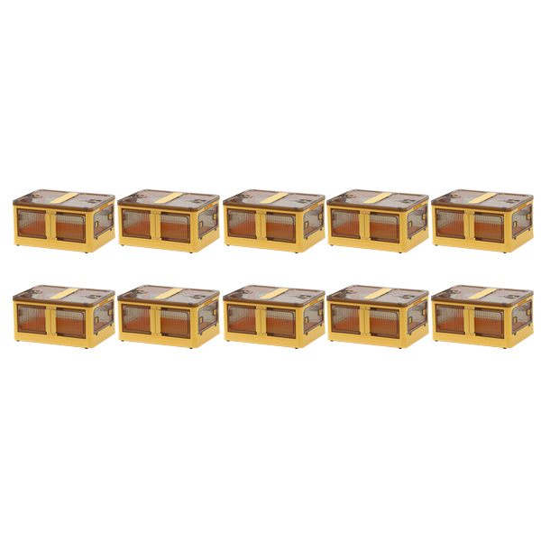 収納ボックス 折りたたみ 10個セット 約47×35×24.5cm Mサイズ 30L 選べるカラー キャスター付き 5面開閉 観音開き 積み重ね スタッキング クリア 透明の画像