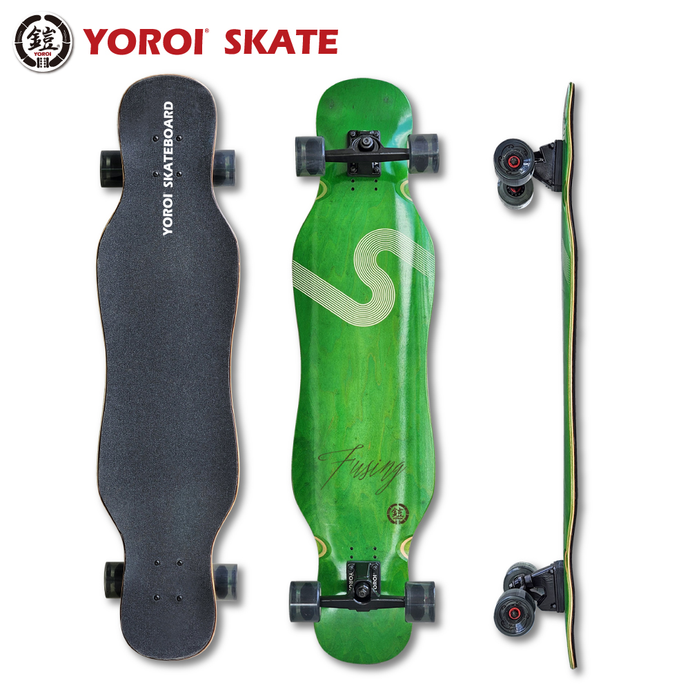 ロングスケートボード YOROI SKATEBOARD FUSING 41SW ヨロイスケートボード 風神グリーン フウジン フージン カービング  ロンスケ完成品