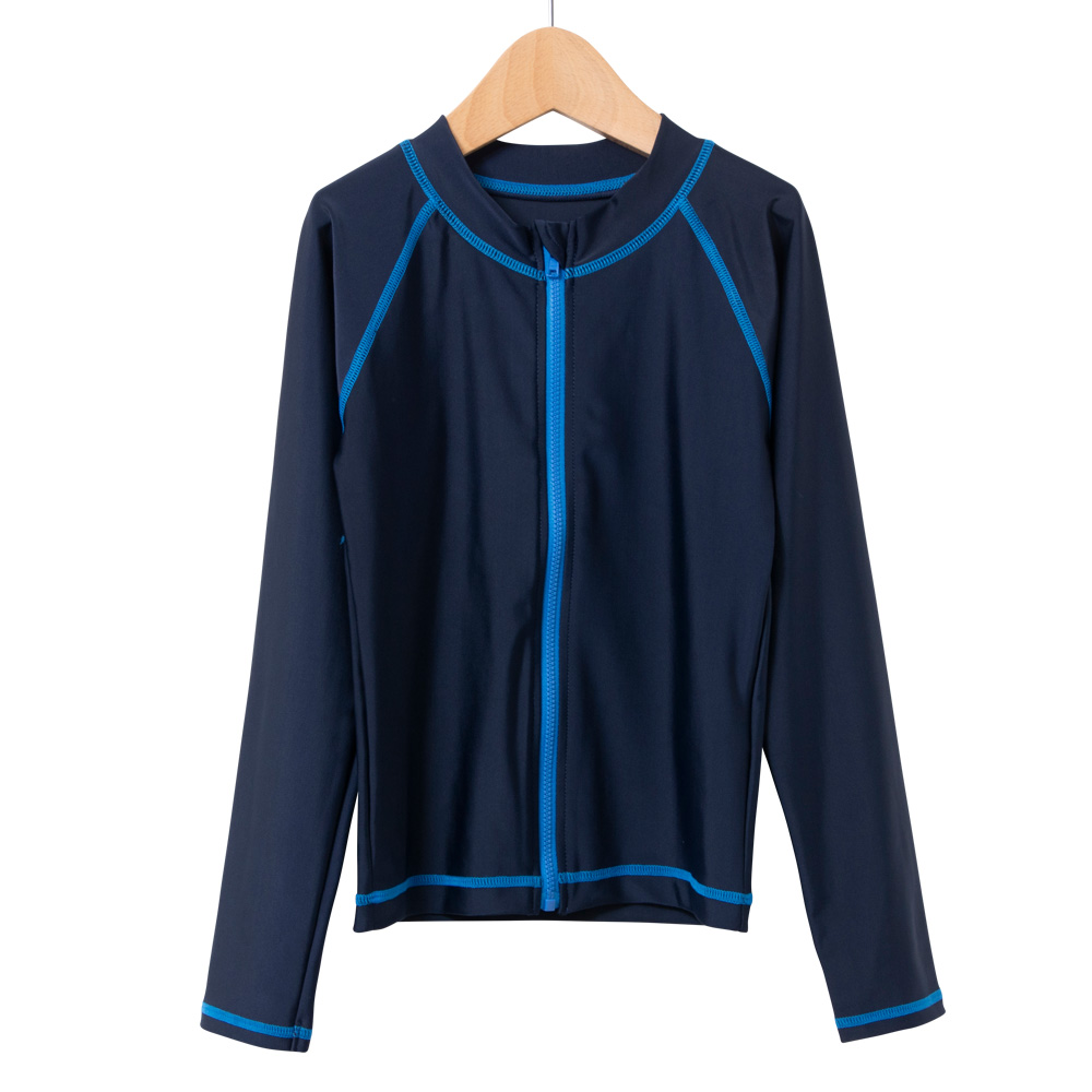 UVカット UPF50+ スクール水着 ラッシュガード 男の子 長袖 ジップ付き キッズ ジュニア 小学生 中学生 水泳 120 130 140 150 160 170 紺/黒 855502 [CT-08] |  | 02