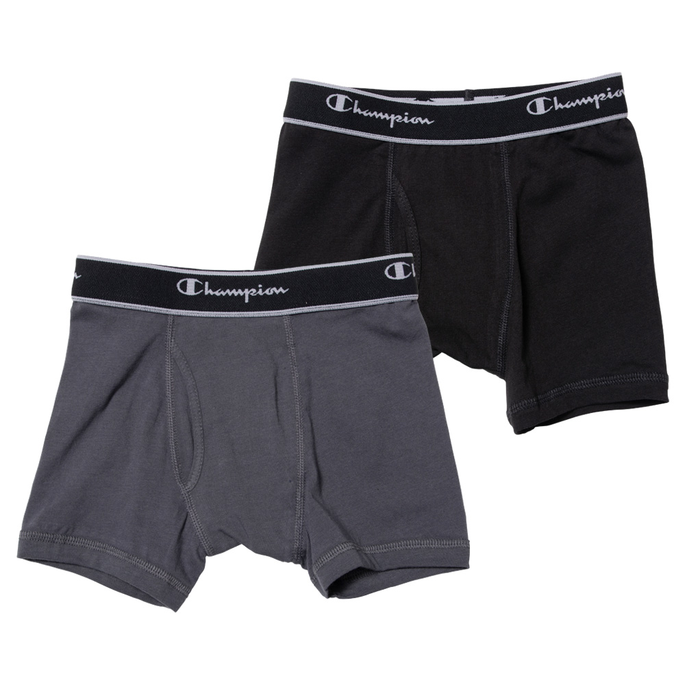 Champion 抗菌防臭 コットン ストレッチ ボクサーパンツ 2P 2枚組 前開き 下着 キッズ ジュニア 男の子 130 140 150 160 グレー/紺/黒 cb6et701 [BB-22] | Champion | 01